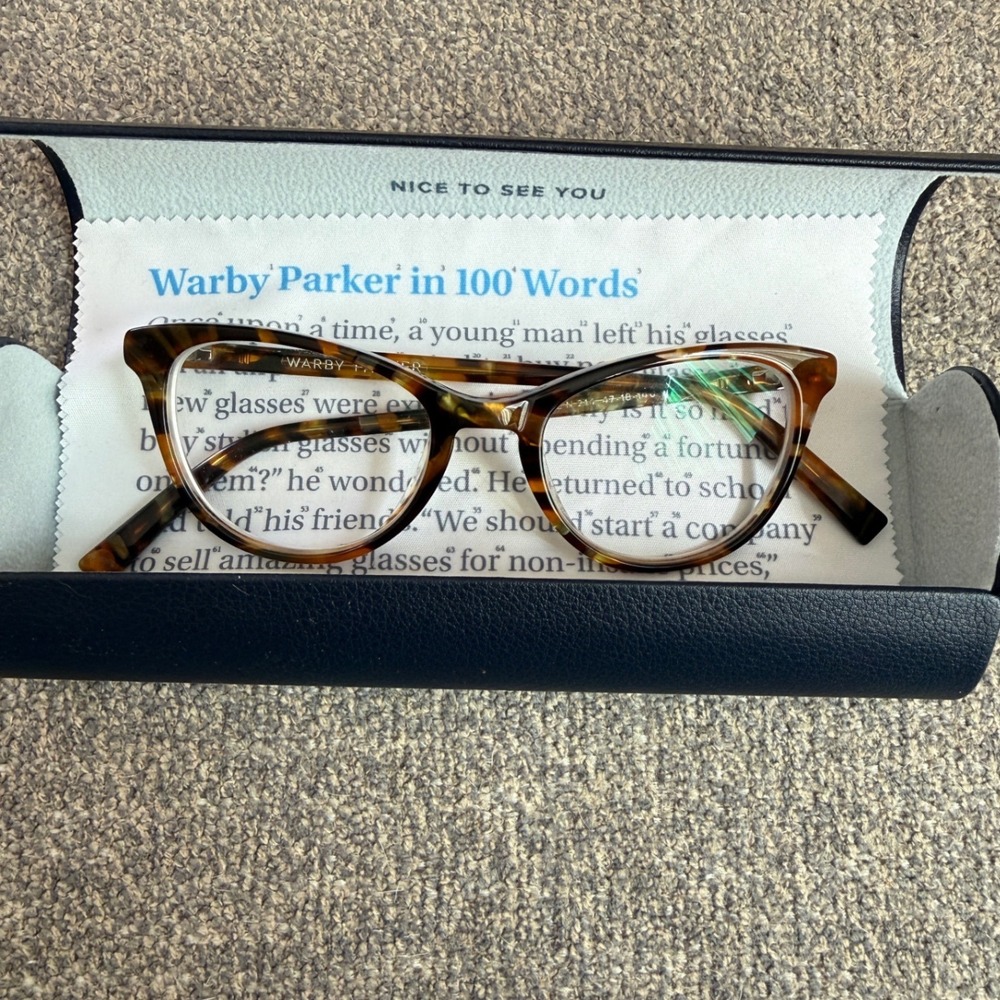 Warby Parker Madeleine Eyeglasses Whiskey Tortoise Cat Eye Frames 47-18-140 Case